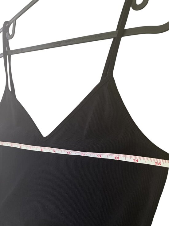 Zara Black Belted Midi Dress Large V-Neck Spaghetti Strap Organic Cotton NWT - Picture 9 of 10